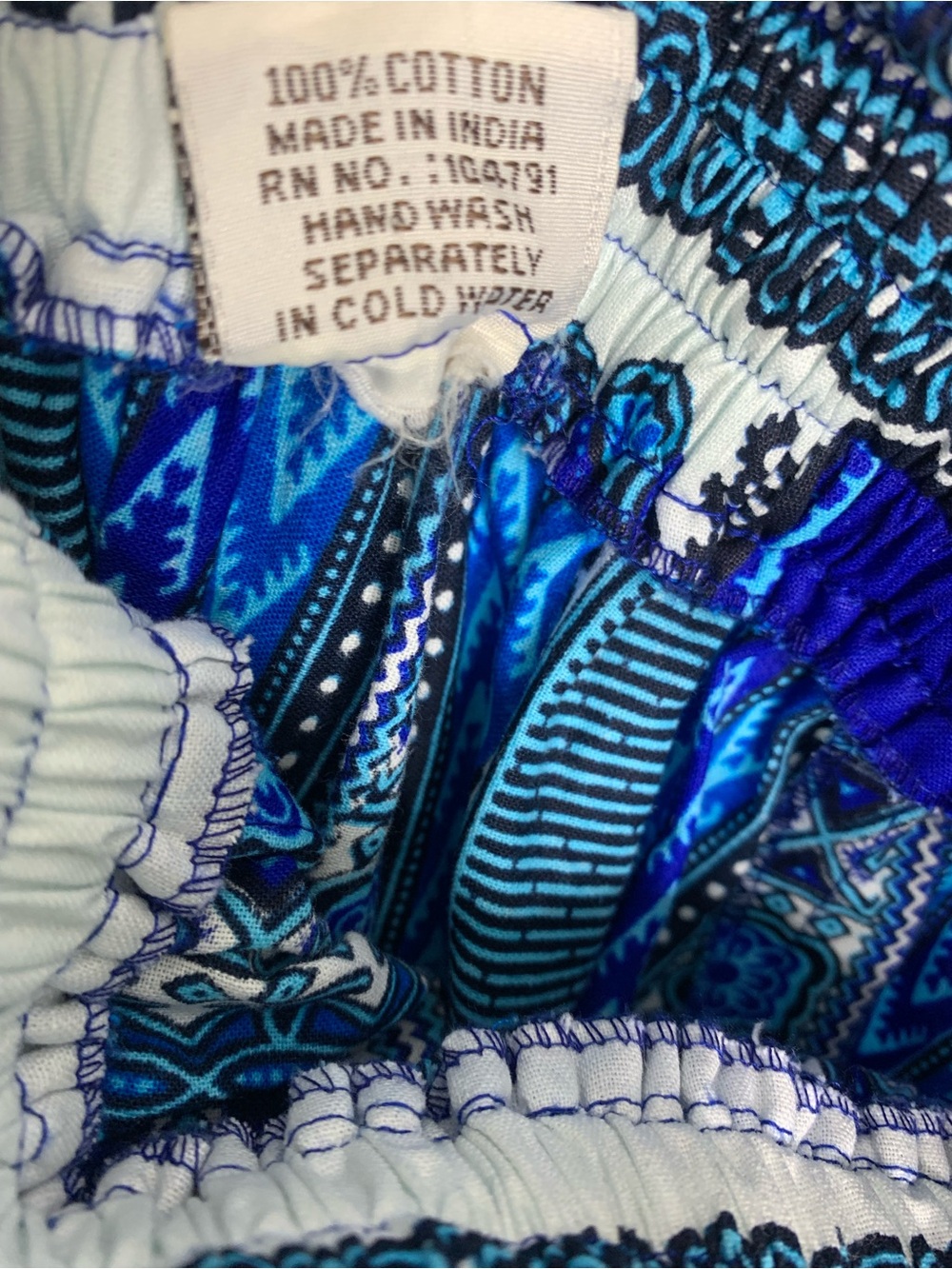 Bohemian Blue & White Cotton tribal tie waist smocked pocket maxi skirt small - Picture 9 of 14